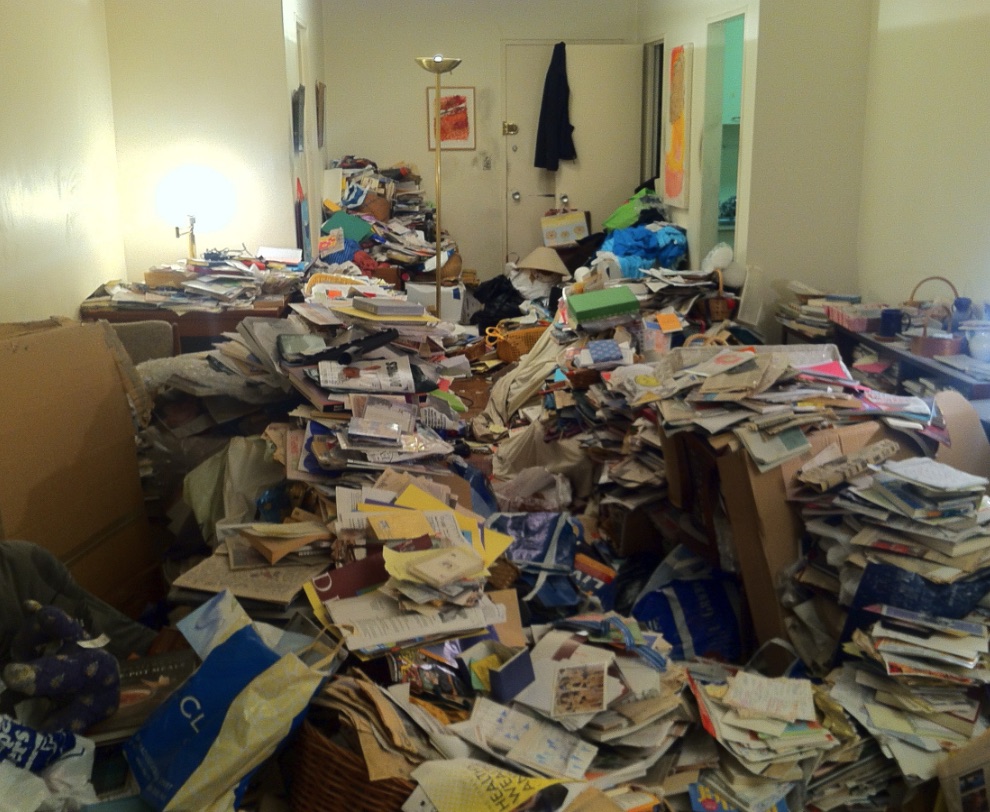 Packed Oak Park storage room before clutter removal